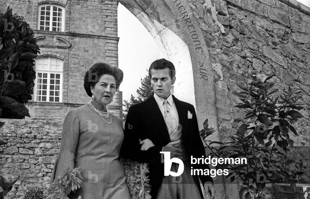 Wedding of Prince Jacques D'Orleans and Gersende De Sabran-Ponteves, August 4, 1969 in Ansouis : here Jacques of Orleans and his Mother The Countess of Paris Isabelle D'Orleans Et De Bragance (b/w photo)