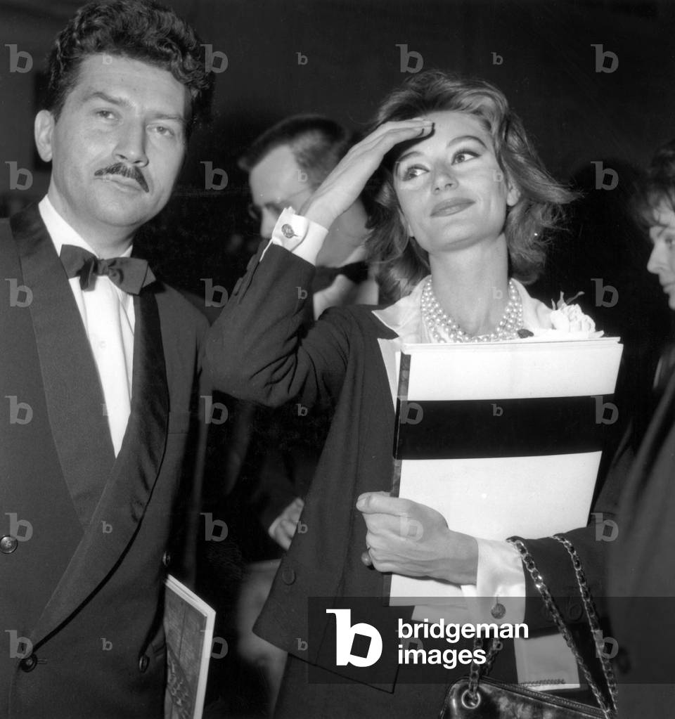 German Film Review Award Laureats Starring Alain Robbe and Anouk Aimee on March 8, 1962 (b/w photo)