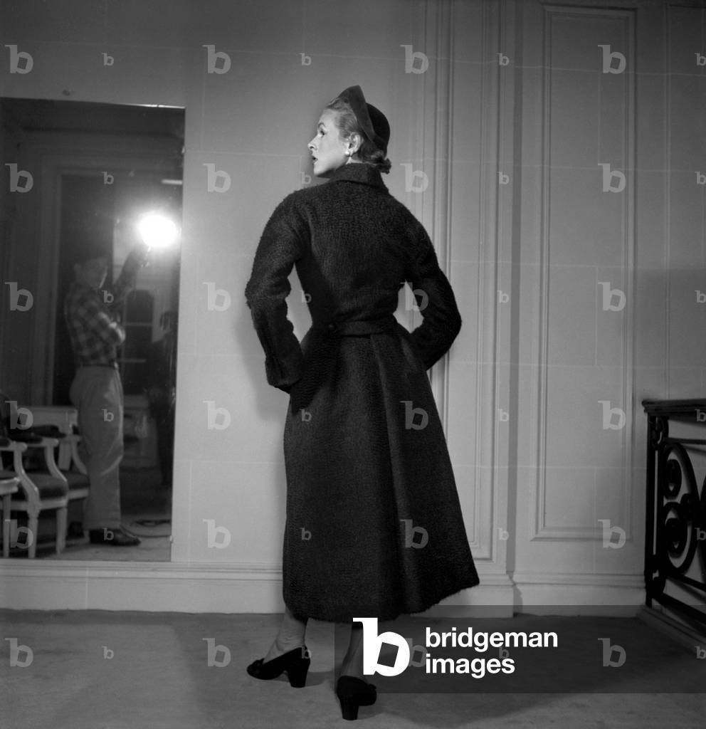 Christian Dior Fashion, 1951 : A Coat (b/w photo)