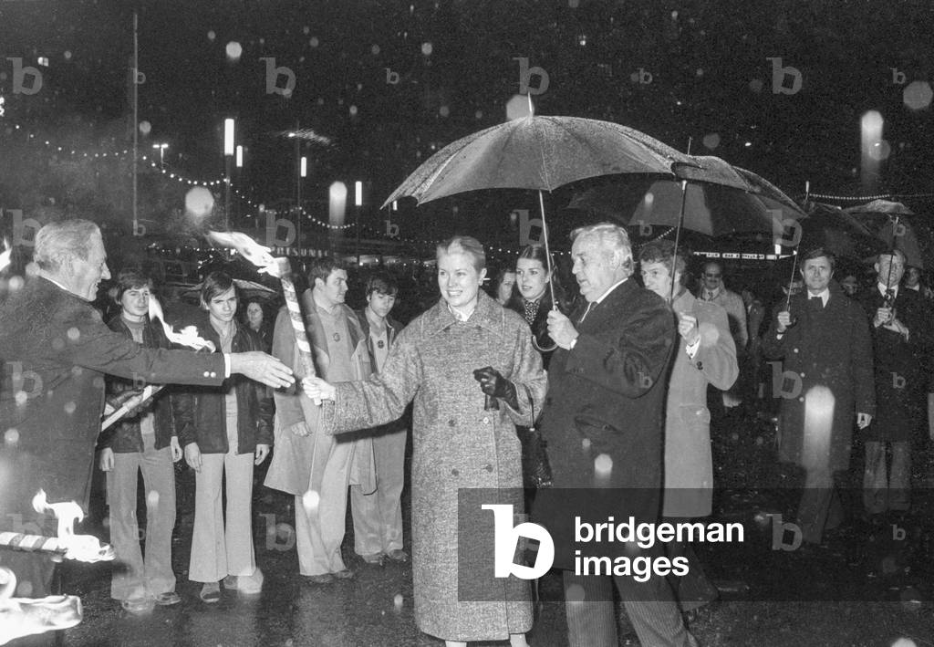 Sainte Devote celebration in Monaco, February 1st, 1979 : Princesse Grace and Prince Rainier III of Monaco (b/w photo)