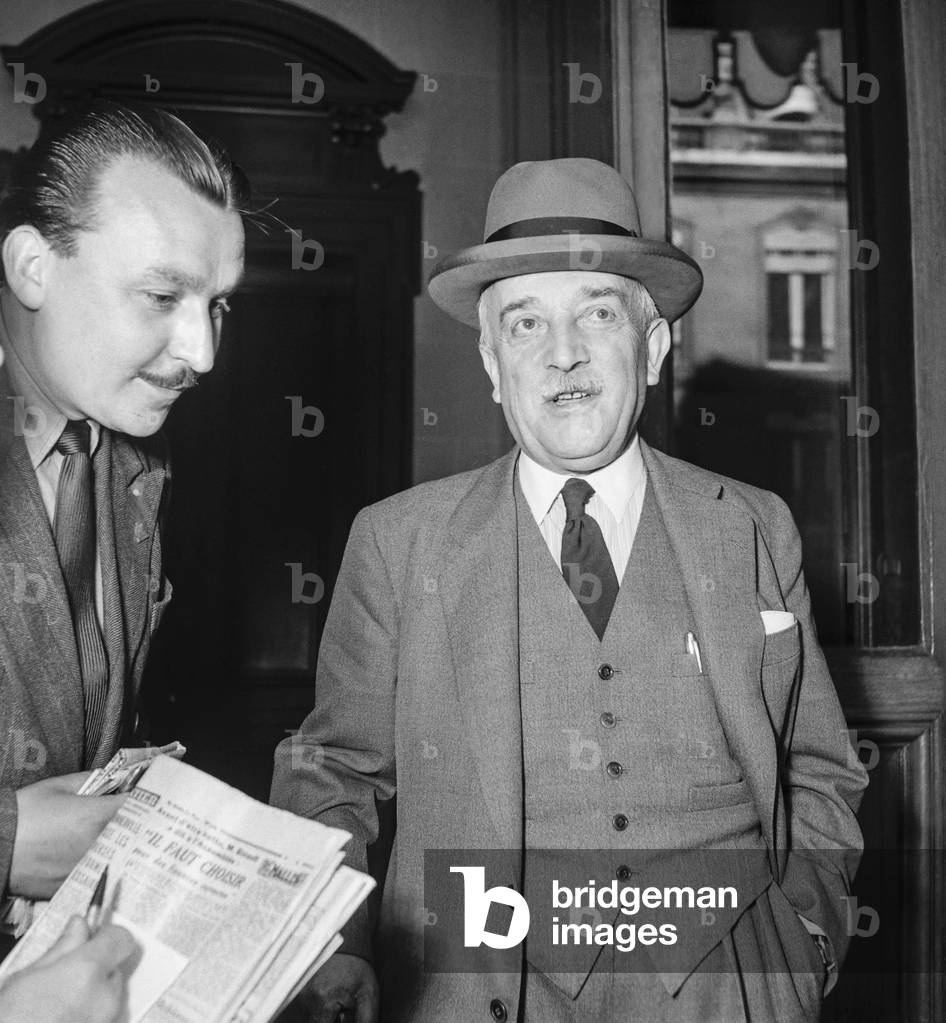 French Ministerial crisis, June 24, 1950 : Henri Queuille at the Elysee, Paris (b/w photo)