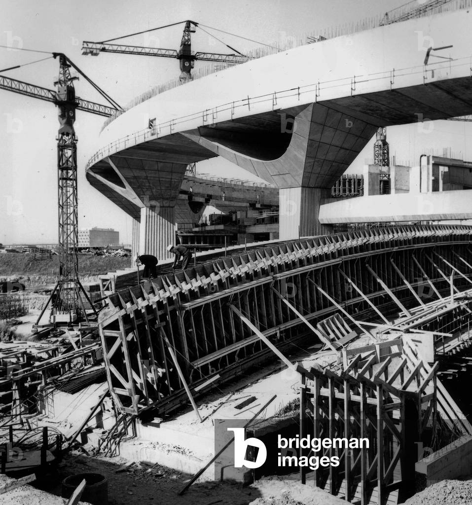 The Charles De Gaulle Airport in Roissy Near Paris : Building of The First Level of Circular Terminal September 10, 1971 (b/w photo)