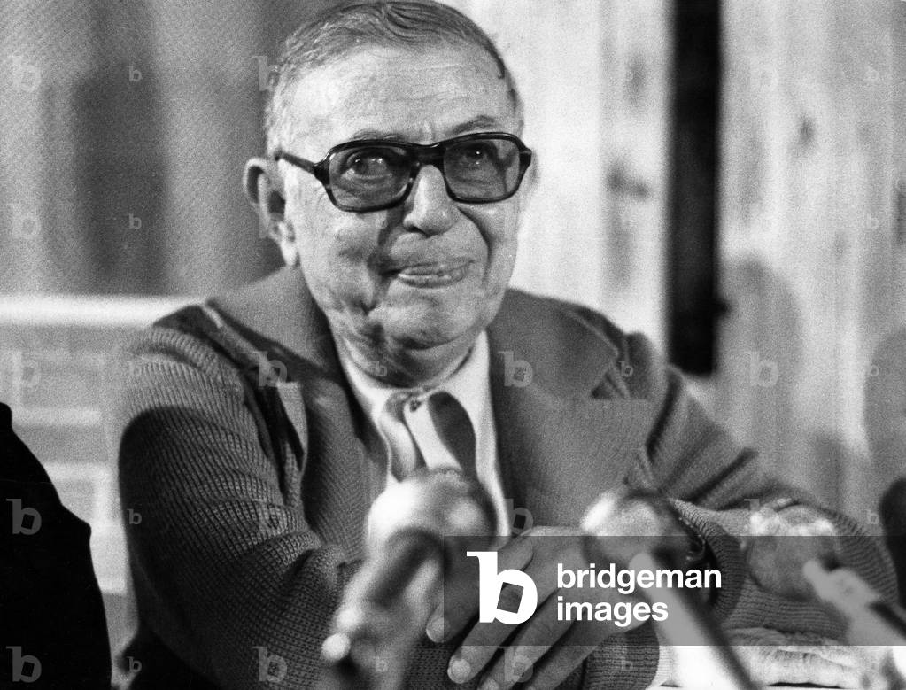 Jean Paul Sartre during Press Conference, Explaining That He Resigned From A2 Tv-Channel Because of Censorship September 25, 1975 (b/w photo)