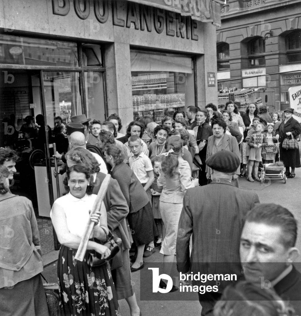 Bakers on Strike, July 20, 1956 : The Queue Outside A Bakery in Paris (b/w photo)