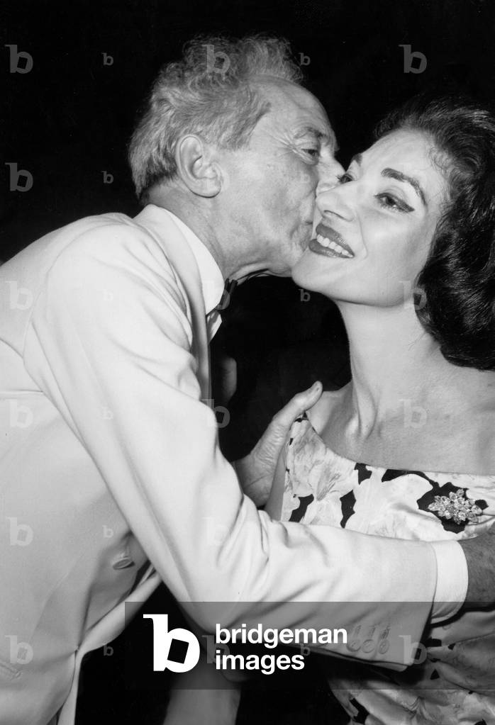 Jean Cocteau Kissing Maria Callas After Showing of Film 