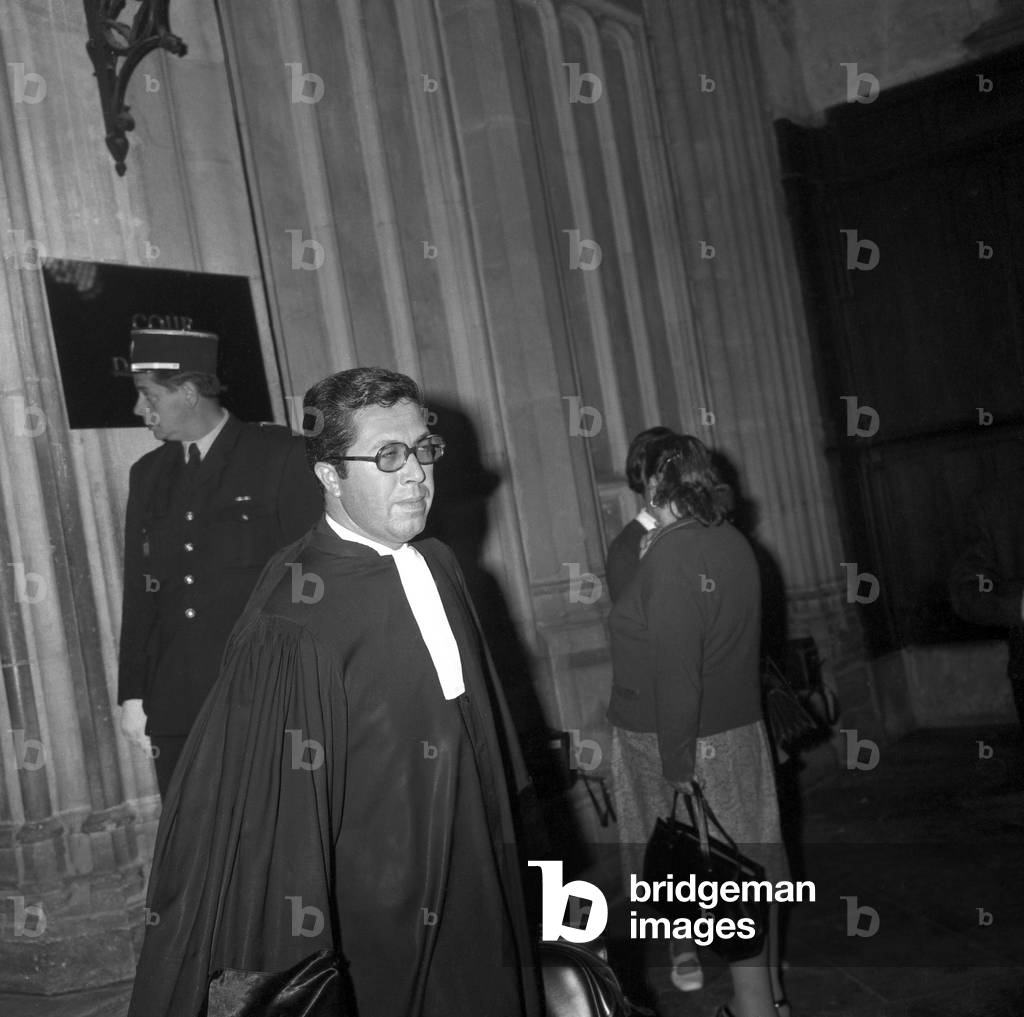 Andre Soulier, Lawyer of Jean Marie Deveaux Arriving at Law Courts in Dijon (France) on September 24, 1969 (b/w photo)