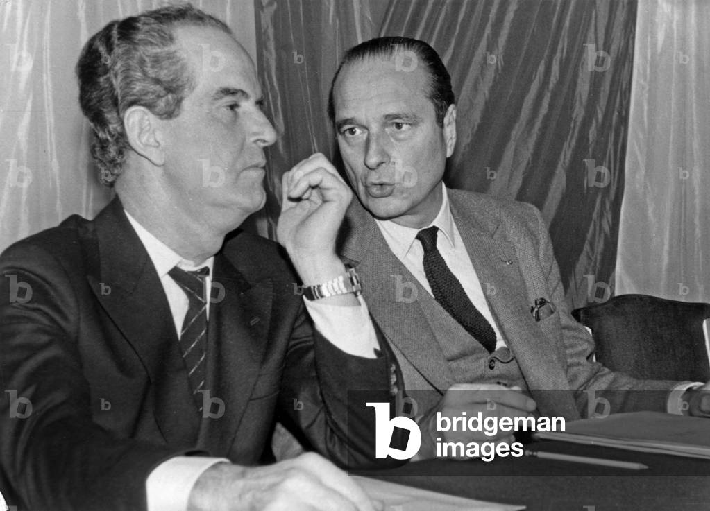 Claude Labbe Et Jacques Chirac during A Meeting at Rpr (Main Political Party of The Gaullist Right) November 22, 1982 (b/w photo)