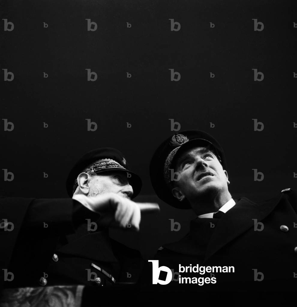 Unveiling of Monument To Marshall Foch, Trocadero, Paris, November 11, 1951 : French Admirals Lucien Lacaze and Andre Lemmonier (b/w photo)
