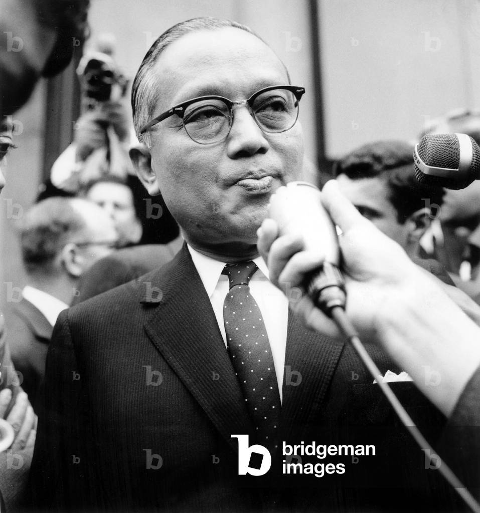 Sithu U. Thant, General Secretary of United Nations and Representative of Burma, Answering The Questions of Journalists After his Meeting With French President Degaulle in Paris July 21, 1964 (b/w photo)