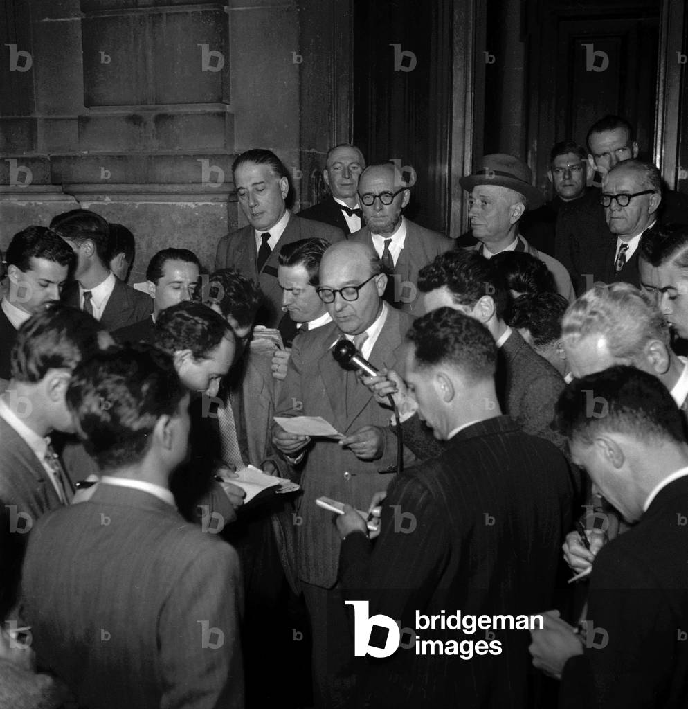 French ministerial crisis on October 9, 1949 at the Elysee, Paris : French politician Martineau-Desplat (b/w photo)