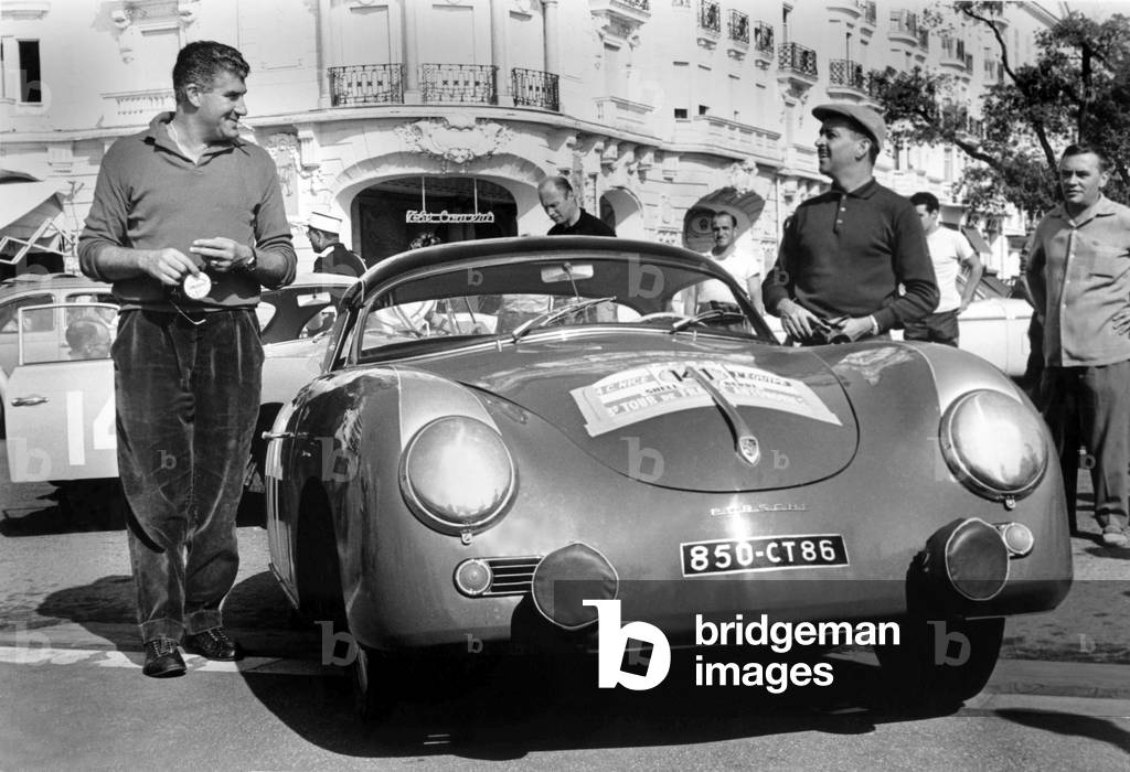 Racing Driver Maurice Trintignant and Robert Buehert With Trintignant'S Porsche Carrera at The End of The Race 