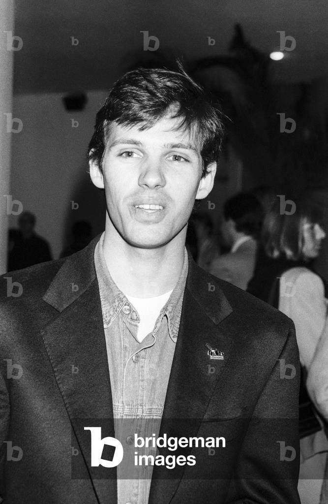 French racing driver Paul Belmondo at the display of Voiture3000 in Paris on April 4, 1991 (b/w photo)