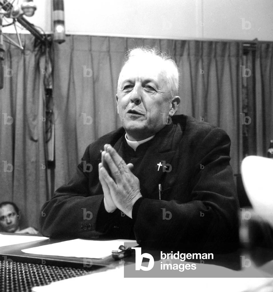 Archbishop of Paris Francois Marty during Radioprogram October 19, 1968 (b/w photo)