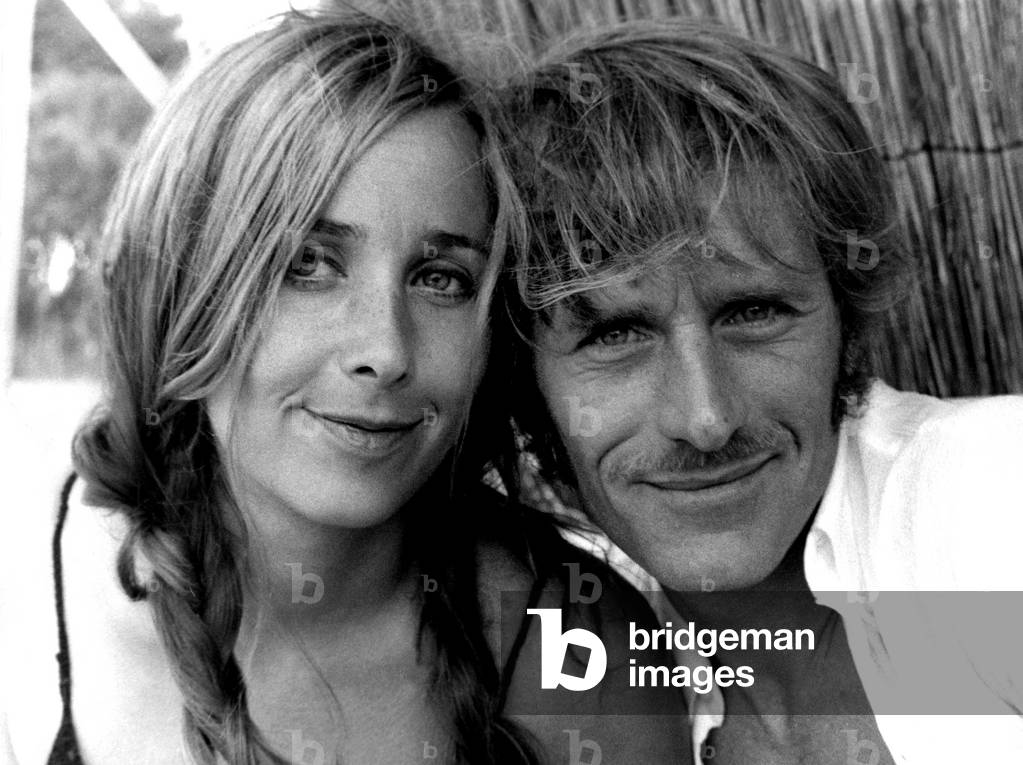 Singer Nino Ferrer With his Fiancee Claude during Holidays in Tahiti July 09, 1967 (b/w photo)