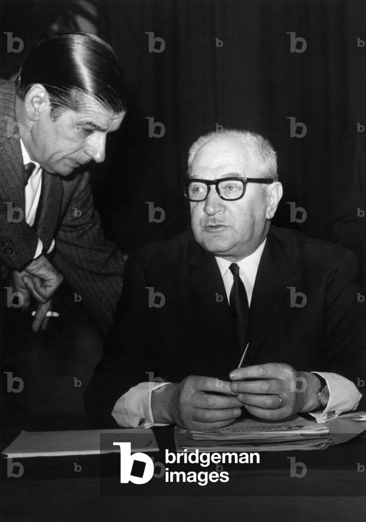 Conference of Socialist Democrat Party, December 20, 1968, Puteaux, France : Guy Mollet (b/w photo)