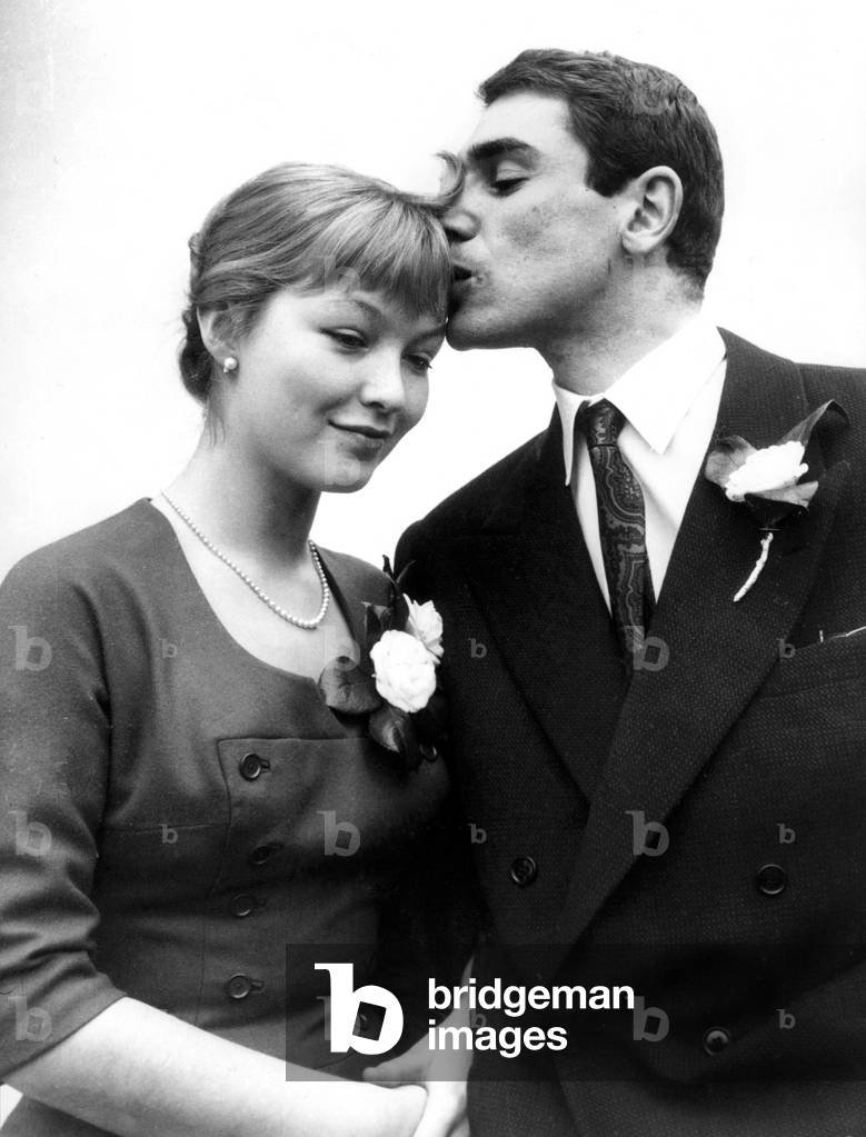 Marina Vlady and Robert Hossein on Their Wedding Day December 23, 1955 (b/w photo)