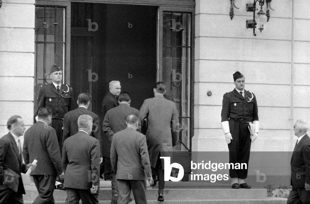 Algerian War : Negotiation of Evian : Delegation of France (Led By Louis Joxe) Arriving at The 