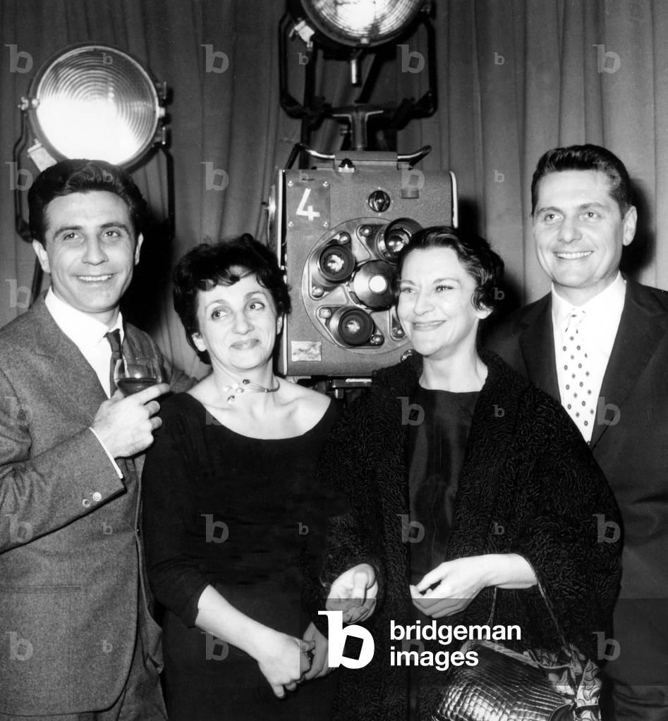 Gilbert Becaud With Mrs Gater, Maria Casares and Andre Verchuren Receiving A Prize December 18, 1959 (b/w photo)