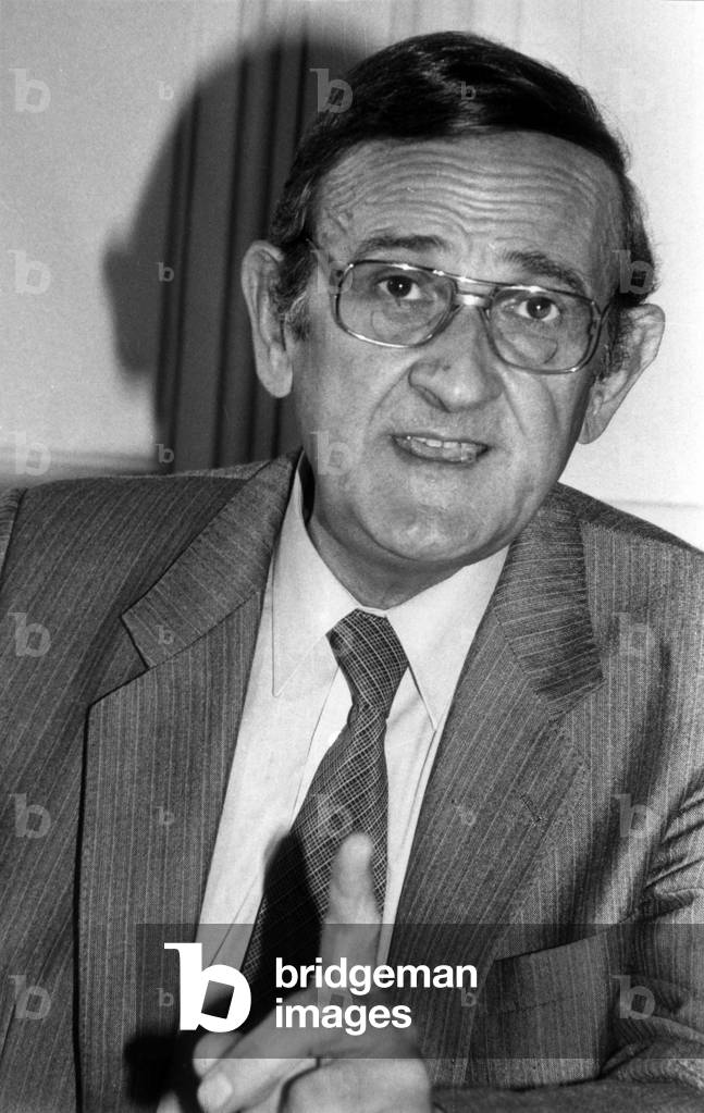 Marcel Rigout Minister of Vocational Training Exhibiting His Projects On Emergency Measures And Priorities Of His Ministerielle Action During His Press Conference Rue Saint Dominique In Paris September 3, 1981 (b/w photo)