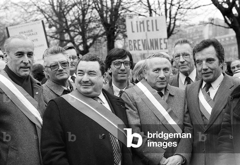 Mr Boutilles Patrice Calmejane and Other Mayors in The Rigth Wing Opposition here Demonstrating in Front of The Minister of Interior March 11, 1983 France (b/w photo)