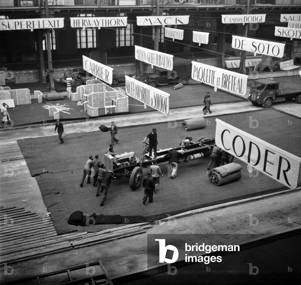 Preparations For The Motor Show in Paris (Grand Palais), October 5, 1948 (b/w photo)