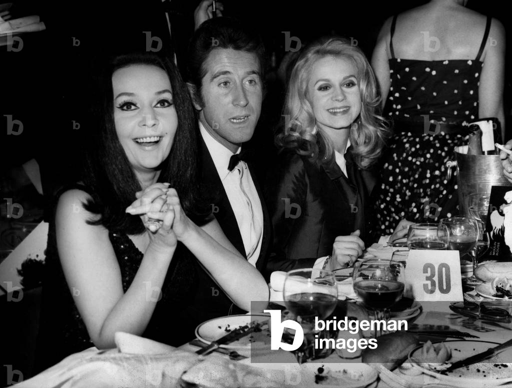 Ludmilla Tcherina, Jacques Chazot and Francoise Dorleac at The Moulin Rouge For Premiere of Revue Gala April 11, 1967 (b/w photo)