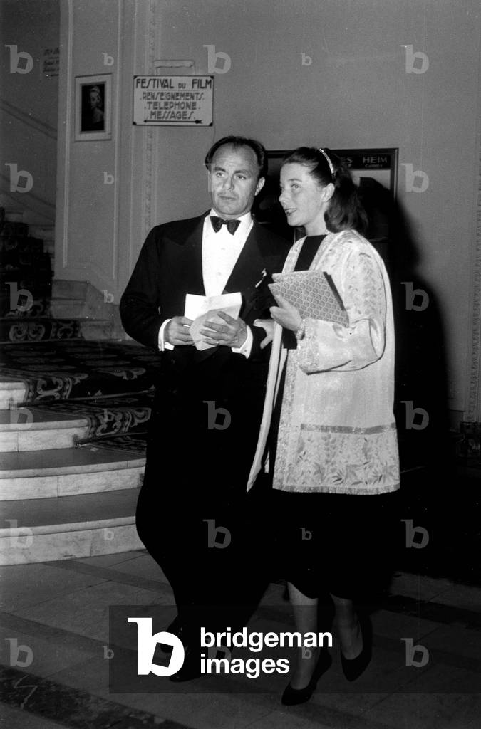 French Model Bettina and Ali Kahn at Cannes Film Festival May 1956 (b/w photo)