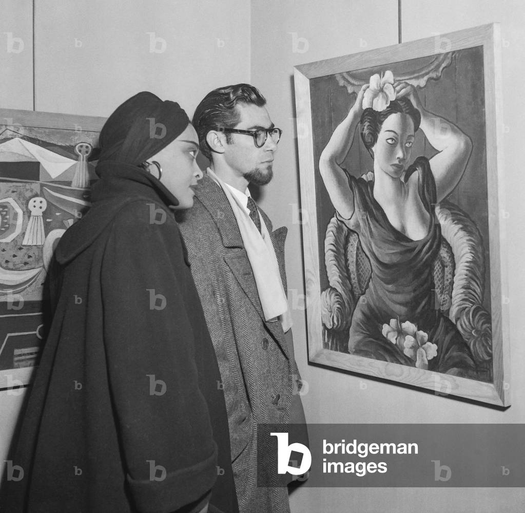 Exhibition of Cuban art at the Musee national d'Art Moderne, Paris, February 28, 1951 (b/w photo)