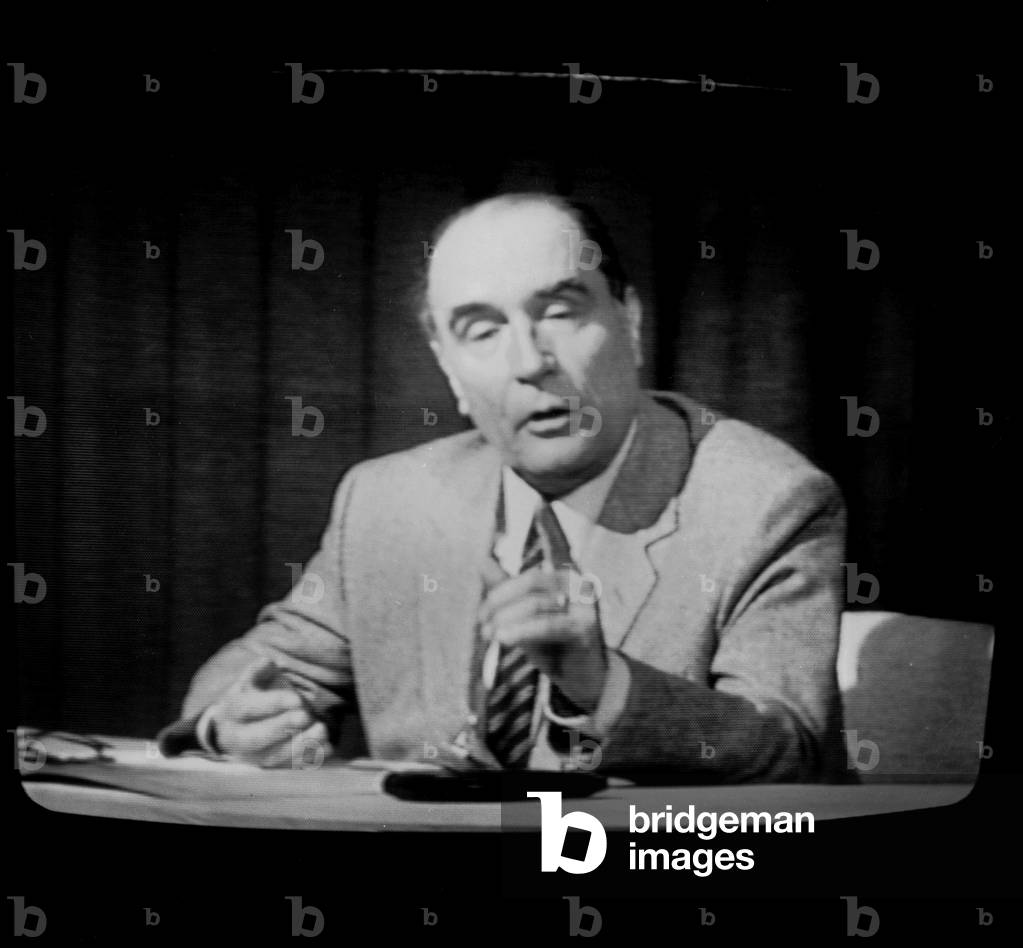 One-On-One Tv Debate of French Politicians Candidates To Presidential Election Valery Giscard D' Estaing and Francois Mitterrand during The Campaign May 6, 1981 (b/w photo)