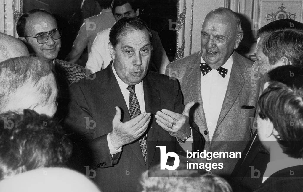 Charles Pasqua, French Minister of Interior of Jacqueschirac'S Government, Is The Guest of The National Private Press Trade Union, here With Mr Morance Honorific President D'Honneur of The Trade Union (R) July 08, 1988 (b/w photo)
