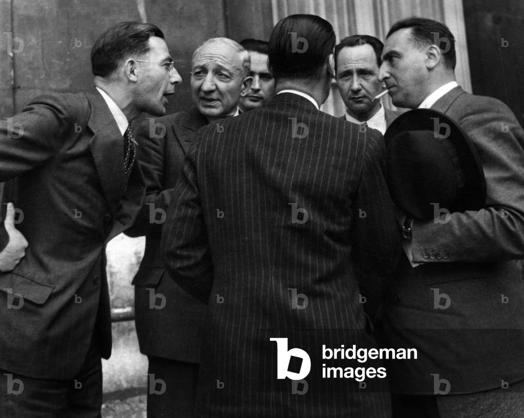 Robert Prigent, Yvon Delbos, Mr Jacquinot Mr Roclore and Mr Bechard After A Cabinet Council, Hotel Matignon, September 2, 1947 (b/w photo)