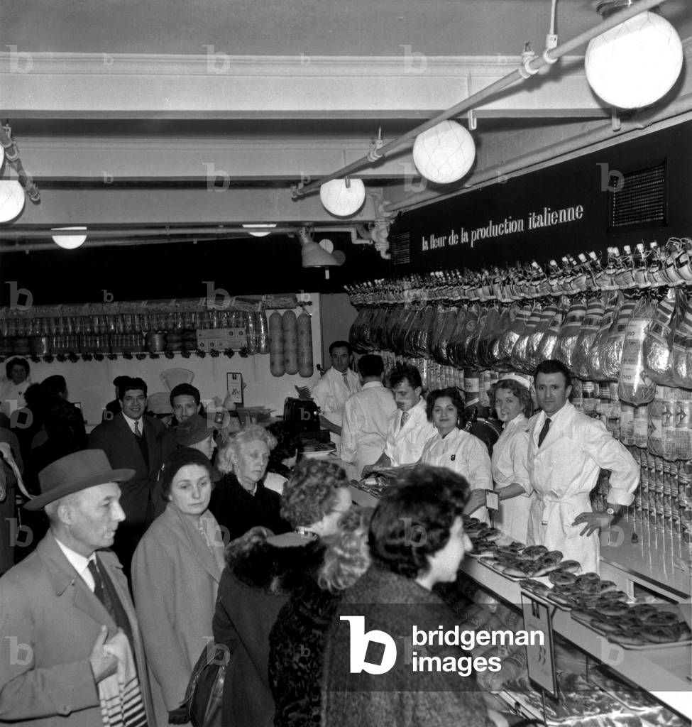 Ravioli Tasting in The Galeries Lafayette Department Store in Paris during Italy Theme Fair March 18, 1960 (b/w photo)