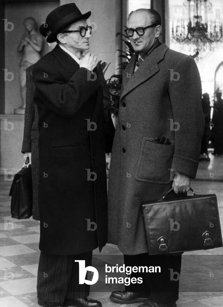 Paul Giaccobi Minister in charge of Electoral reform and Guy Mollet Minister of State leaving the Palais De L'Elysee After the Council On 7 February 1951 (b/w photo)