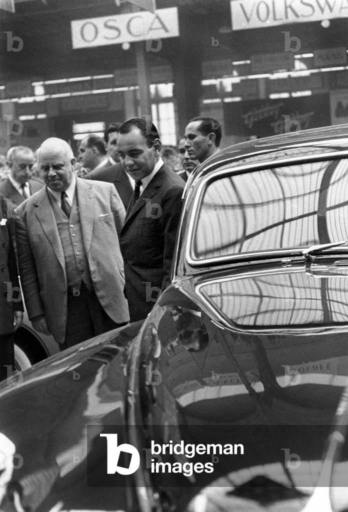 Moroccan Prince Moulay Hassan at Paris Car Fair on October 08, 1959 (b/w photo)