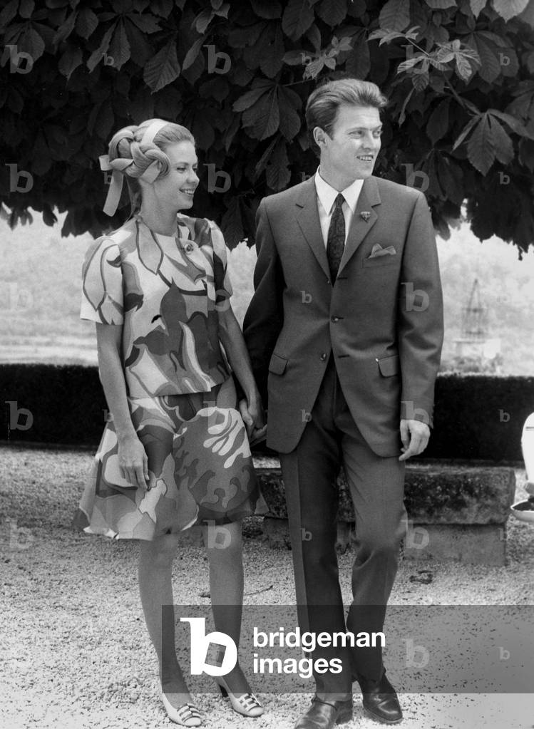 Civil Wedding of Prince Jacques of France, Duke of Orleans and Gersende De Sabran Ponteves, August 3, 1969 in Ansouis : The Newlyweds (b/w photo)