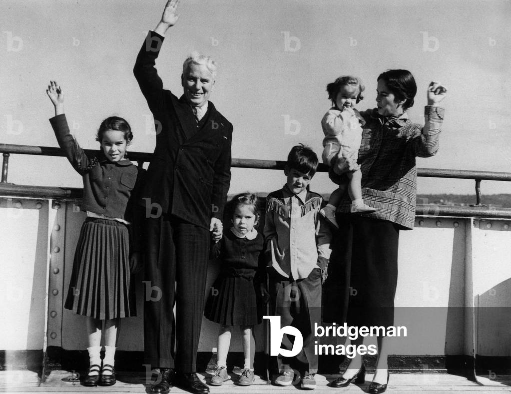 Charlie Chaplin With his Family on September 22, 1952 on Liner 
