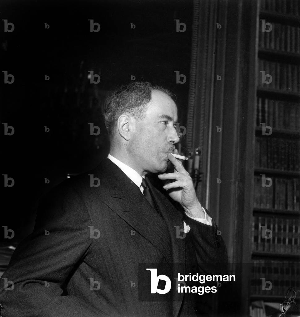 French Politician Antoine Pinay in his Office The Day Before He Was Elected As Prime Minister March 7, 1952 (b/w photo)