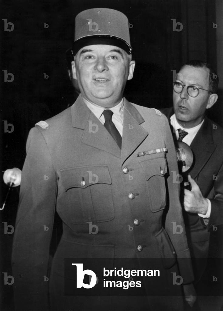 The General Antoine De Pouilly, Prosecution Witness at The Law Courts For The Trial of French Generals Mauricechalle Et Andrezeller (Involved in Putsch of Generals in Algiers in April 1961) in Paris, May 30, 1961 (b/w photo)