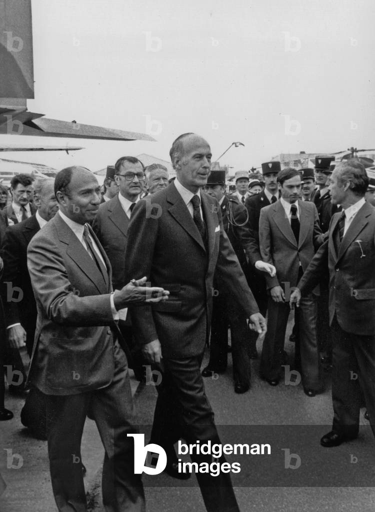 Industrialist Serge Dassault With French President Valery Giscard D' Estaing during The Bourget Aeronautics Fair May 30, 1975 (b/w photo)