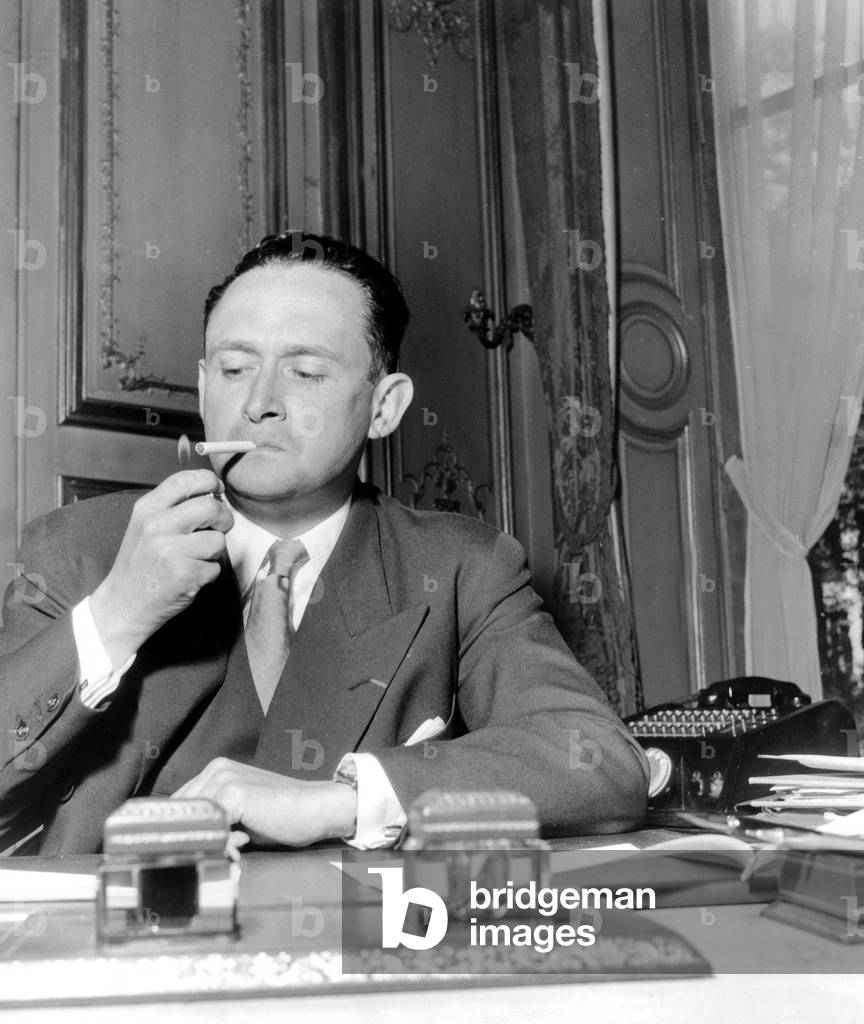 French Politician Maurice Bourges-Maunoury at National Defence Minister Before his Election As Prime Minister June 6, 1957 at The Time of War in Algeria (b/w photo)