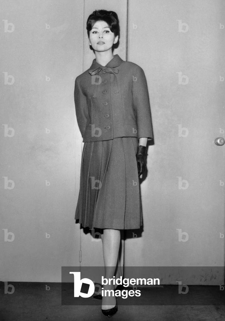 Model Wearing A Suit By Albert Lempereur, on November 15, 1960 (b/w photo)