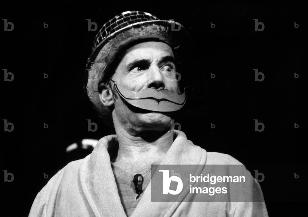 French Comedian Bernard Haller during A Show in Bobino, Paris, 1982 (b/w photo)