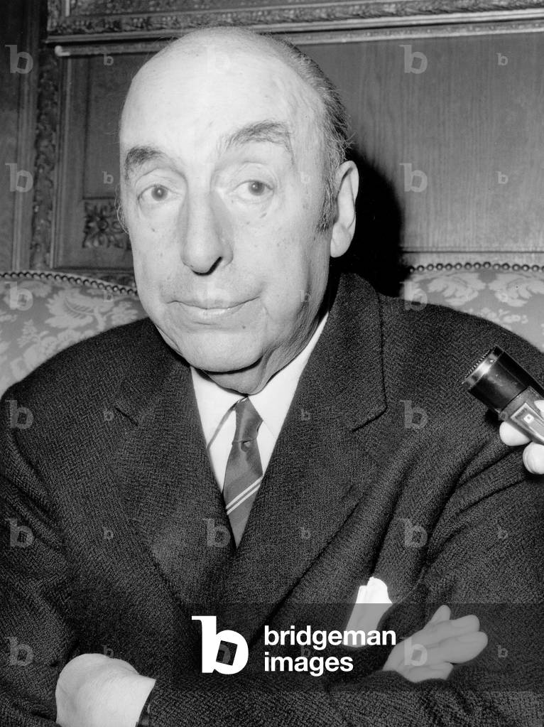 Pablo Neruda, Literature Nobel Prize, October 21, 1971  (b/w photo)