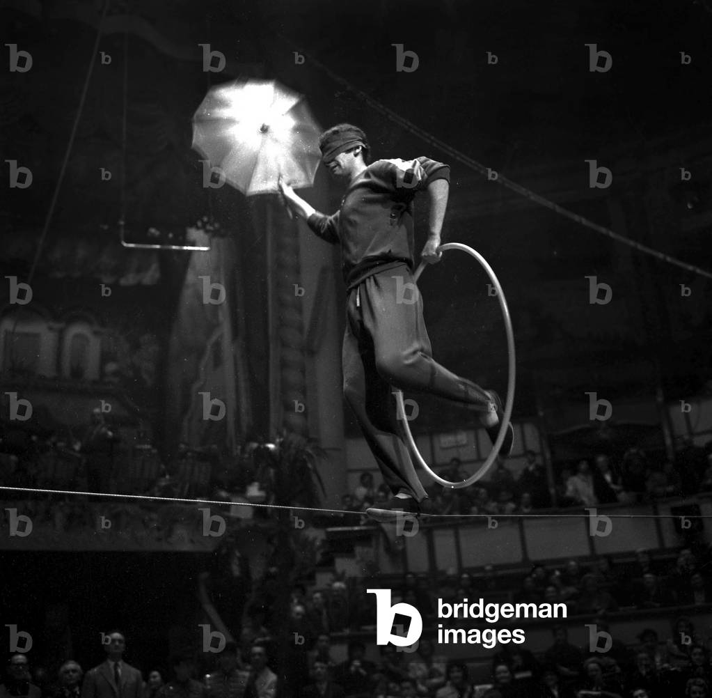 Mime Marcel Marceau during Rehearsal For Gala of Artists in Paris, March 3, 1959 (b/w photo)