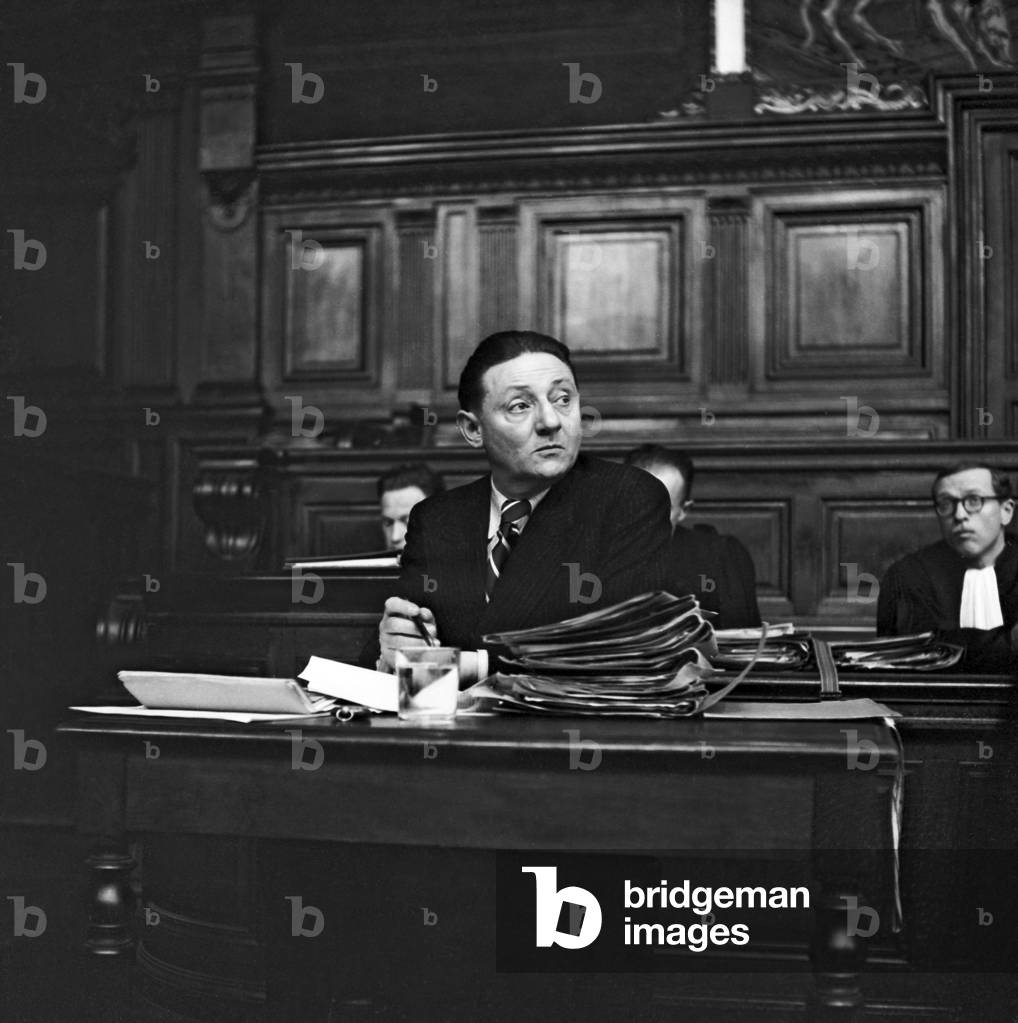 Trial of Paul Marion, Member of Vichy Government, Paris, December 8, 1948 (b/w photo)
