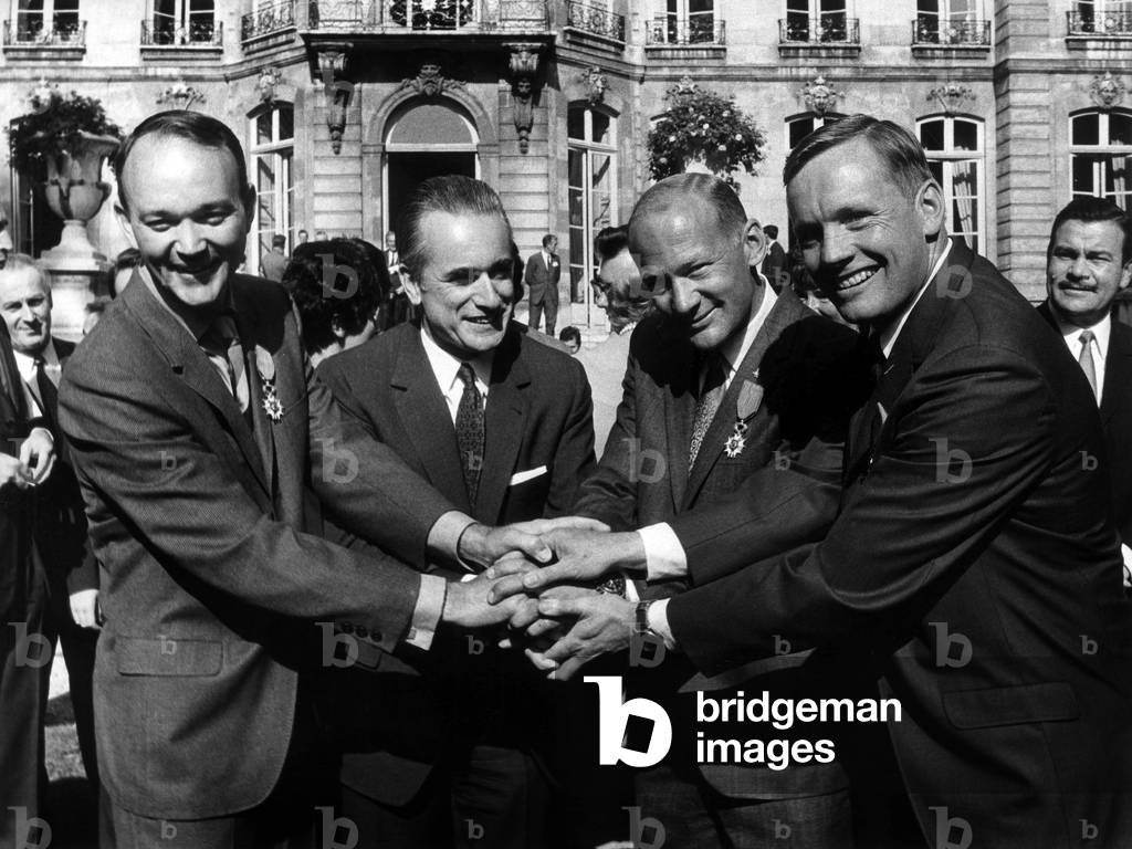 Michael Collins Mr Chaban-Delmas Edwin Aldrin And Neil Armstrong In Matignon October 8, 1969 (b/w photo)