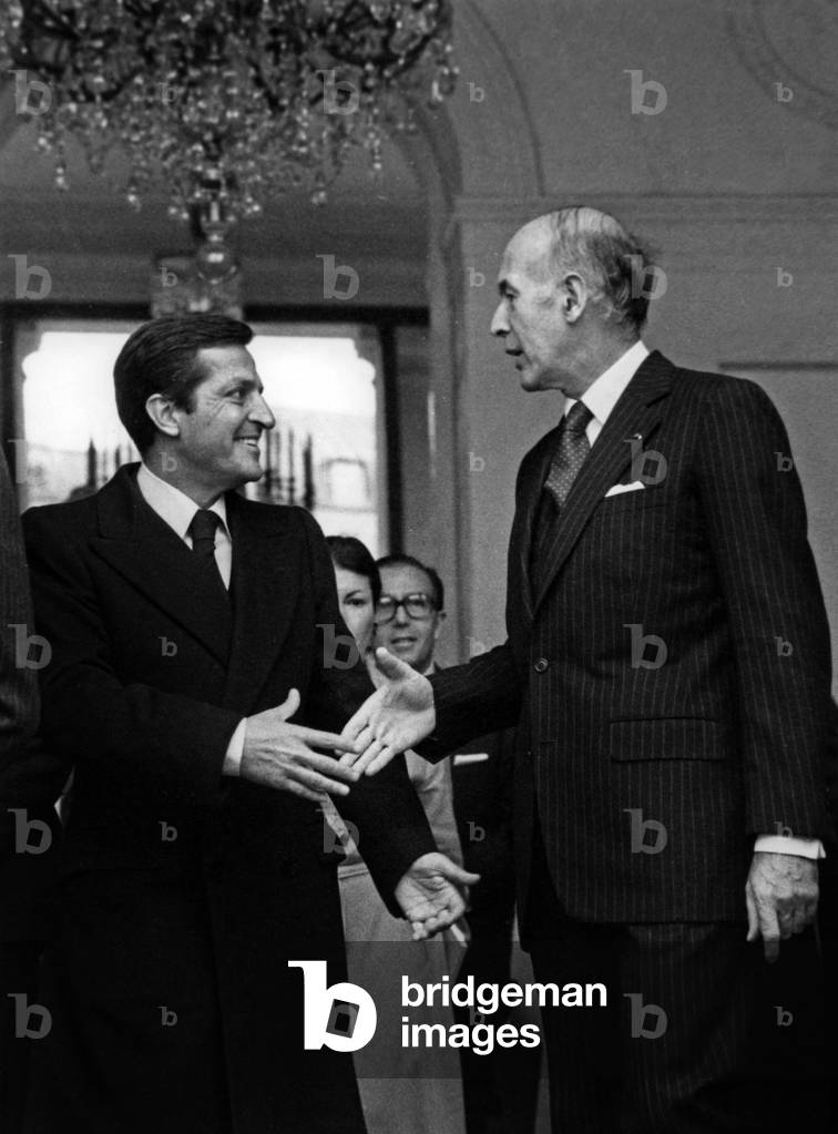 Spanish Prime Minister Adolfo Suarez and French President Valery Giscard D'Estaing (Vge), Elysee, Paris, November 26, 1979 (b/w photo)
