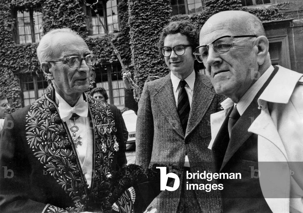 Claude Levi-Strauss Received at The French Academy, here With Andre Chanson June 27, 1974 (b/w photo)