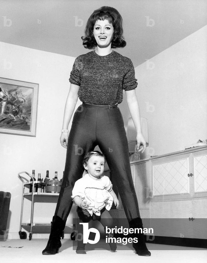Jackie Collins and Daughter Tracy (16 Months) January 22, 1963 (b/w photo)
