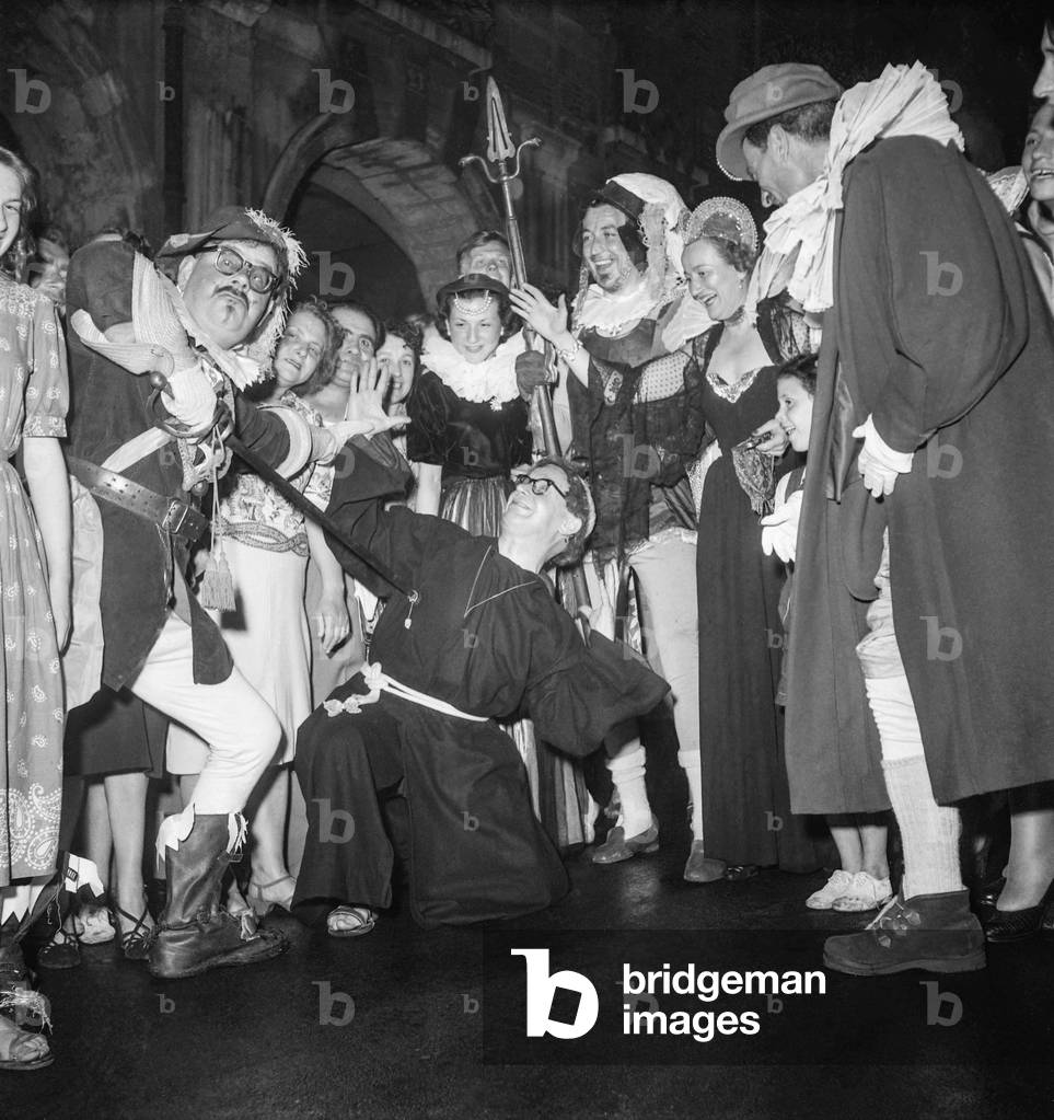 Historical festival on the Place des Vosges in Paris, June 15, 1951 (theme : French king Henri IV) (b/w photo)